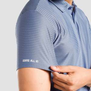Polo 100% Polyester à texture DOT (JK Bleu) respirant, coupe courte, taille XL, avec logo brodé, couleur foncée, technique, tricoté uni - Product Image 5
