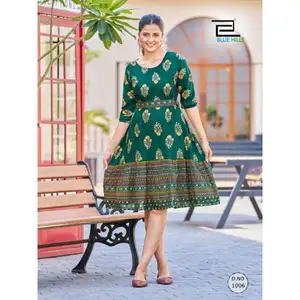 Increíble color Venta caliente Fancy Trending indio Últimas túnicas de rayón tradicionales con trabajo impreso proveedor y exportador indio