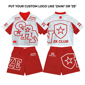 Men 150 GSM <b>Elite</b> Polyester Mesh Jersey Short Set Red White Contrast Panel Sportswear Custom Sublimation Logo Teamwear Athletic - Product Image 1