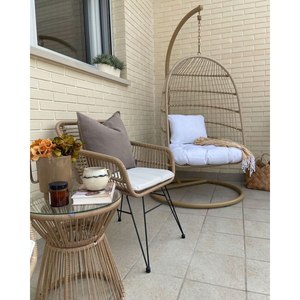 Fauteuil suspendu en rotin moderne Maxmara avec support beige pour usage intérieur/extérieur, mobilier pour hôtel et villa - Product Image 1