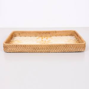 Plateau de service rectangulaire en nacre et rotin, motif floral, vente en gros pour l'hôtellerie, le stockage, les aliments et les boissons - Product Image 4