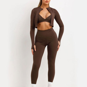 Conjunto Deportivo de 3 Piezas para Mujer, Personalizable con Logotipo Frontal, Transpirable, de Secado Rápido, Spandex/Poliéster, Ligero y de Alta Calidad, MOQ Bajo - Product Image 1