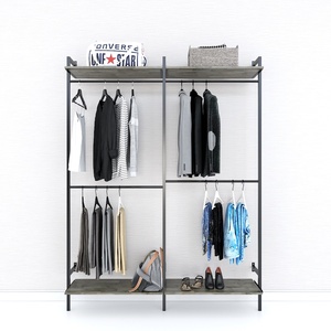 KQA68054 <b>Space</b>-<b>Saving</b> Rubberwood Clothes Rack Iron Frame Wooden <b>Hangers</b> for Wardrobe Clothing Store Standing Type Installation - Product Image 4