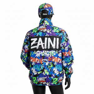 Veste coupe-vent pour femmes en tissu polyester, imprimé graffiti multicolore, design de panneau frontal, logo personnalisé, veste à sublimation pour femmes - Product Image 2