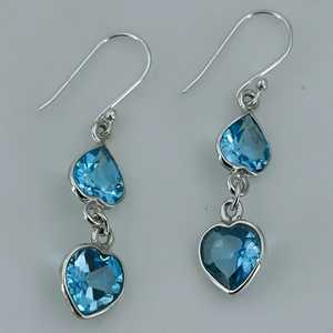 Navya Craft 925 <b>Solid</b> Sterling <b>Silver</b> Fine Stud <b>Earrings</b> Blue Topaz Heart Shape Handmade for Women's Christmas Valentine's Day - Product Image 3