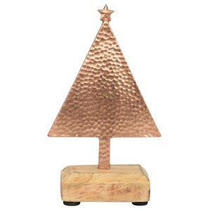 Fine Quality Iron <b>Christmas</b> <b>Tree</b> Sculpture With Mango Wood <b>Base</b> Black Metal Star Ring Tabletop Unique Home Decor Ornament - Product Image 2