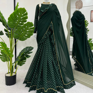 Sari de Georgette Sintética Listo para Usar, Estampado Digital con Volantes y Encaje Elegante, Blusa de Encaje Liso, Ropa Étnica de Moda - Product Image 1