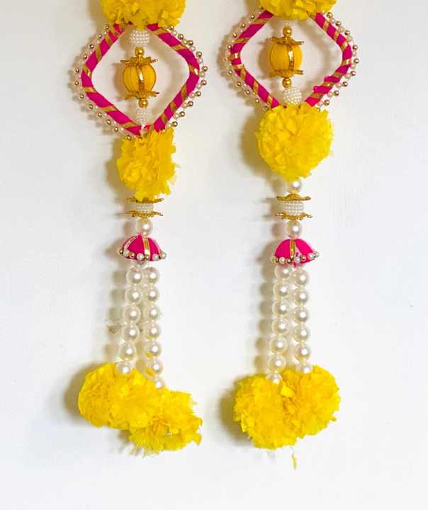 Handcrafted Marigold Flower Wall Hanging Square Choodi With Pearl Ganesh Chaturthi Diwali Decor Haldi Decor Floral Ball Strings