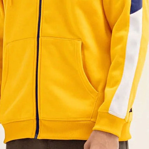 Sudadera con capucha unisex personalizada con cremallera 100% algodón tejido talla grande L patrón sólido logotipo e impresión en las mangas diseño de panel forrado - Product Image 5