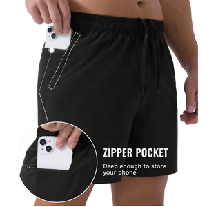 Vente en gros de shorts de sport décontractés pour hommes pour l'extérieur logo personnalisé poids léger taille moyenne motif solide avec poches - Product Image 3