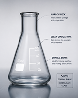 Laboratorium Instrumen ELS, Flask Erlenmeyer 50ml Kelas Laboratorium, Gelas Borosilikat Bergraduasi, Beaker Kerucut untuk Pengukuran Presisi