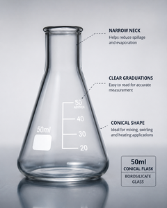 ELS Instruments - Frasco Erlenmeyer de Laboratorio de 50 ml, Graduado, de Vidrio Borosilicato, Vaso Cónico para Mediciones Precisas - Product Image 2