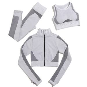 Conjunto de Yoga Premium de 3 Piezas para Mujer, Cintura Alta, Secado Rápido, Transpirable, Leggings Elásticos y Sujetador Deportivo con Cierre de Cordón y Estampado de Malla - Product Image 6