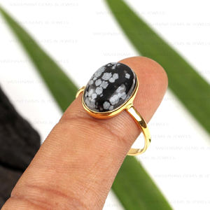 แหวนออบซิเดียนเกล็ดหิมะรูปไข่10X14มม. หรูหราสำหรับผู้หญิงแหวน925เงินสเตอร์ลิง18K ชุบทองอัญมณีชั้นดี - Product Image 2