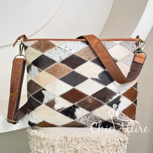 กระเป๋าโท้ทหนังวัวปะต่อขนาดใหญ่มาใหม่กระเป๋าสะพายไหล่ลำลองหนังแท้คลาสสิกยอดนิยม - Product Image 1