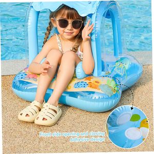 Bouée de bain populaire pour bébé avec auvent de protection solaire, flotteur de piscine gonflable avec cloche, jouet de bain en PVC à motif de dessin animé pour tout-petits de 1 à 3 ans - Product Image 2