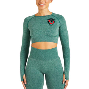 Haut de yoga sans couture à manches longues pour femmes haut court de fitness d'été avec logo personnalisé vêtements actifs pour vêtements d'entraînement - Product Image 4