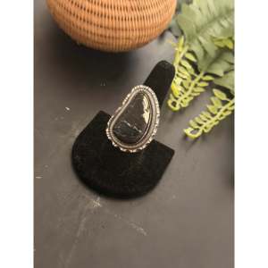 Walker Vandever Handmade <b>Boho</b> <b>Ring</b> Black Jack Turquoise & Sterling <b>Silver</b> with Bezel Setting Size 8.75 for Everyday Wear Gifts - Product Image 3