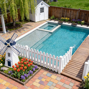 Piscine en fibre de verre avec sièges-bancs, résistante à la corrosion, avec des mosaïques colorées et des jeux d'eau interactifs - Product Image 1