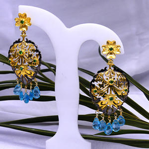 925เงินสเตอร์ลิงแบบดั้งเดิมชุบสีฟ้าบุษราคัม tsavorite อัญมณีที่ไม่ซ้ำกันสง่างามสวมใส่ต่างหูสำหรับผู้หญิง - Product Image 4