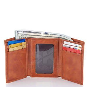 Porte-cartes en cuir avec logo personnalisé, vente chaude, prix de gros, portefeuille en cuir à trois volets, couleur unie - Product Image 2