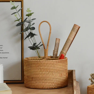 Cesta de Almacenamiento Mini de Mimbre de Bambú Hecha a Mano, Ecológica, Forma Rectangular, Estilo Vintage, con Asa, Multifuncional, 4 Compartimentos, Duradera - Product Image 5