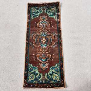 Vintage Rug, Small 1.3x3.3 ft Turkish Rug, <b>Brown</b> Camouflage <b>Wool</b> Rug - Product Image 1