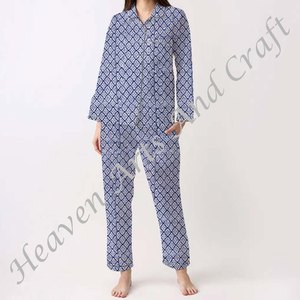 Ensemble de pyjama en coton à imprimé floral bohème pour femme Printemps/Été Floral/Caractère/Lettre/Motif/Vacances/Motif cocotier - Product Image 3