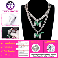 Bijoux personnalisés en argent sterling 925, grand pendentif en diamant glacé, moissanite, logo hip-hop, lettre M, avec collier chaîne cubaine