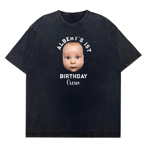 Camiseta unisex lavada personalizada es mi cumpleaños cara nombre y edad divertida bebé mono - Product Image 1