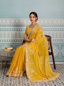 Sari/Sari/Shari indien traditionnel en georgette Foux, décontracté, séchage rapide, travail de sequins, pour femmes, toutes saisons, mariage - Product Image 2