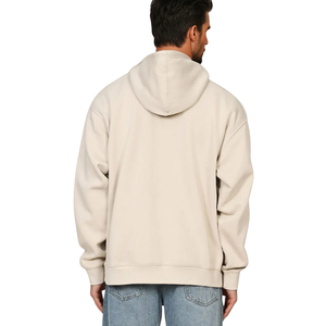 Sweat à capuche beige pour homme en coton molletonné, sweat-shirt à capuche uni décontracté, vêtements d'hiver, style streetwear, mode, vente en gros, personnalisable - Product Image 2