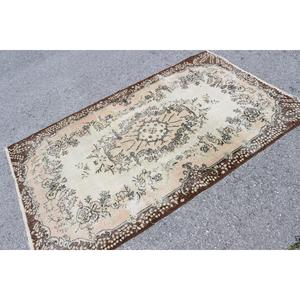 4x6.7 ft Vintage Rug, Turkish Area Rug, <b>Brown</b> White Persian <b>Wool</b> Rug - Product Image 2