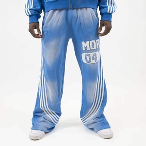 กางเกงขายาวเอวสูงทรงแบ็กกี้ลายทางด้านข้าง  รับสกรีนโลโก้ แฟชั่นกางเกงวอร์มผู้ชายลำลองทรงขาบาน - Product Image 3