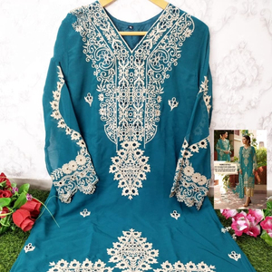 Georgette avec broderie lourde, tenue de soirée, robe prête à l'emploi, costume entièrement cousu et Dupatta de créateur avec pantalon - Product Image 1