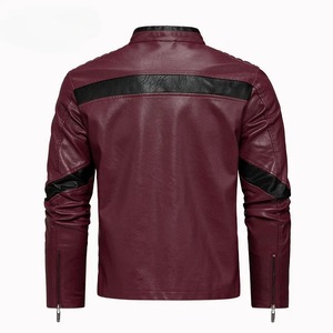 Veste en cuir de moto pour hommes de printemps et d'automne, veste décontractée à col montant, couleur unie, blanc, noir, manteau en PU avec fermeture éclair - Product Image 2