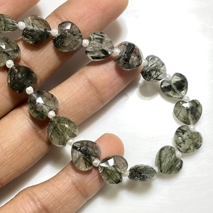Wholesale 10MM Grey Rutile Faceted Heart Shape Briolette Natural Vertical Drill Stone <b>Beads</b> - Product Image 2