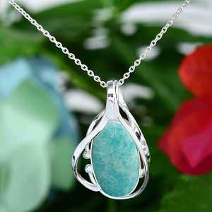 Colgante de amazonita ovalado largo Premium para mujer, joyería de piedras preciosas hechas a mano, collar de cristal grande para mujer, regalo de dama de honor - Product Image 3