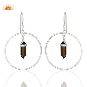 Offre spéciale Boucles d'oreilles pendantes en argent sterling plaqué pierres précieuses fumées naturelles pour femmes Fabricant de bijoux personnalisés - Product Image 4