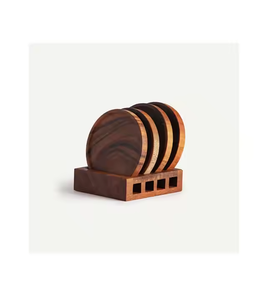 Sous-verres en bois de bambou naturel écologique avec logo gravé au laser Sous-verres en bois par l'artisanat du croissant - Product Image 1