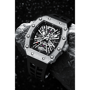 Montre mécanique automatique squelette noire de luxe avec lunette sertie de pierres, mouvement Citizen, fonction ajourée, modèle ZIVRELXICBZBLK0121 - Product Image 5