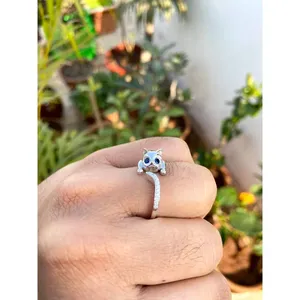 925 Silver Fine Jewelry <b>Cat</b> Ring with Blue Sapphire Trendy Gemstone Ring Resizable Plated Brass Great <b>Gift</b> Idea - Product Image 2