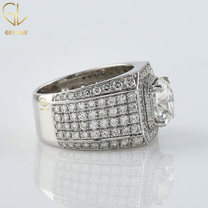 New Design Bling Bling Round Cut Lab Grown <b>Diamond</b> Halo Engagement Men's Ring, Luxury Men's Hiphop Ring With IGI Certificate - Product Image 2