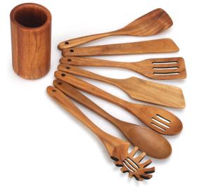 8 pièces d'ustensiles en bois pour cuillères de cuisson SERVEUR À SALADE EN BOIS ENSEMBLE DE 2 ARTICLES DE CUISINE UNIQUES FAITS À LA MAIN - Product Image 1