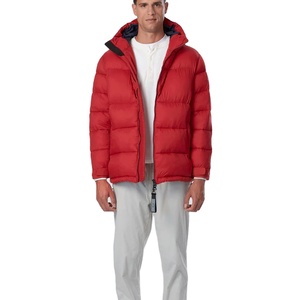 Custom Slim Fit Hooded Puffer Jacket Stand Collar Zipper Solid Color 100% Polyester Filled Winter Parka OEM Service Front Men - Product Image 1