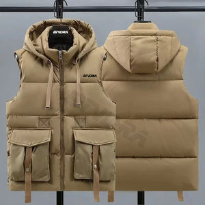 Chaleco acolchado grueso para exterior con logotipo personalizado para hombre, chaqueta de invierno con bolsillo y cremallera y cuello levantado, chaleco acolchado negro para hombre - Product Image 2