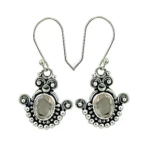 Boucles d'oreilles pendantes vintage en argent 925 avec cristaux, style goutte d'eau serti clos, bijoux pour femme à porter au quotidien - Product Image 1