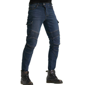 Jean de moto de course pour homme D Ride Moto bleu foncé, respirant, séchage rapide, panneaux côtelés, protections amovibles, haute qualité - Product Image 4