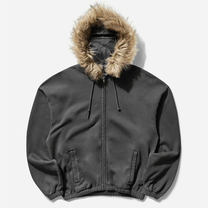 Stylish TWILL SPORTS Men's Winter <b>Hoodie</b> <b>Fur</b> <b>Lined</b> Hood 100% Cotton Solid Color Zipper-Up Pocket Quick Dry Breathable Warm - Product Image 1