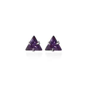 Vintage Gold-Plated Silver Trillion Cut <b>Amethyst</b> <b>Stud</b> <b>Earrings</b> for Women with Rose Gold for Wedding or Engagement - Product Image 2